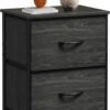 Night Stand, Small 2 Drawer Dresser, Nightstand with Fabric Bins for Bedroom, Closet, Dorm, Rustic Brown Wood Grain Print, 11.8" D x 15.7" W x 20.9" H