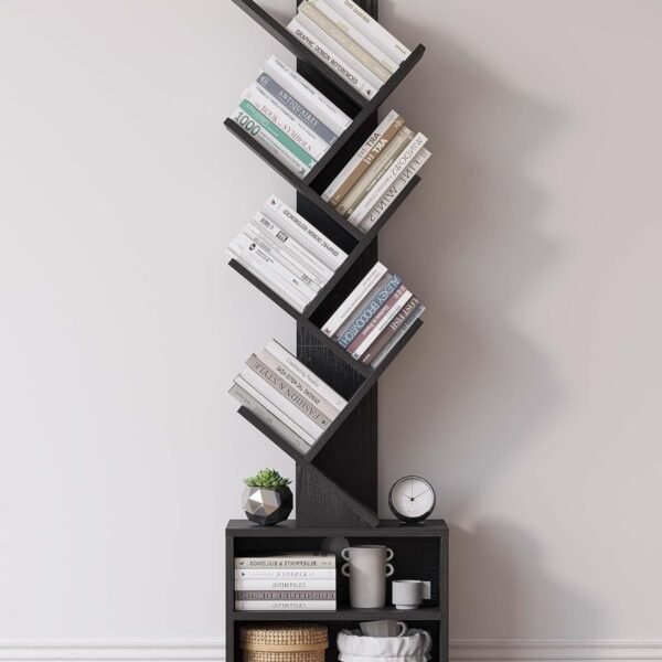 6 Tier Tree Bookshelf, Small Bookcase with Storage Cabinet, Modern Tall Narrow Bookshelves Organizer, Floor Standing Book Shelf for Bedroom/Living Room/Home Office/Corner, Rustic Brown