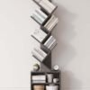 6 Tier Tree Bookshelf, Small Bookcase with Storage Cabinet, Modern Tall Narrow Bookshelves Organizer, Floor Standing Book Shelf for Bedroom/Living Room/Home Office/Corner, Rustic Brown