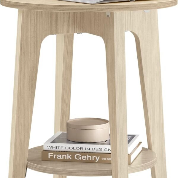 Side Table, Small Round End Table with Lower Shelf, Nightstand for Small Spaces, Living Room, Bedroom, Rustic Walnut ULET283T41