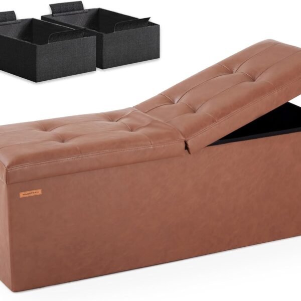 31.5 Inches Ottoman with Storage Bench, Folding Ottoman Bench Small Foot Rest Stool, Bedroom Bench with Flipping Lid, Linen Dark Gray