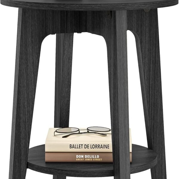Side Table, Small Round End Table with Lower Shelf, Nightstand for Small Spaces, Living Room, Bedroom, Rustic Walnut ULET283T41
