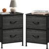Night Stand, Small 2 Drawer Dresser, Nightstand with Fabric Bins for Bedroom, Closet, Dorm, Rustic Brown Wood Grain Print, 11.8" D x 15.7" W x 20.9" H